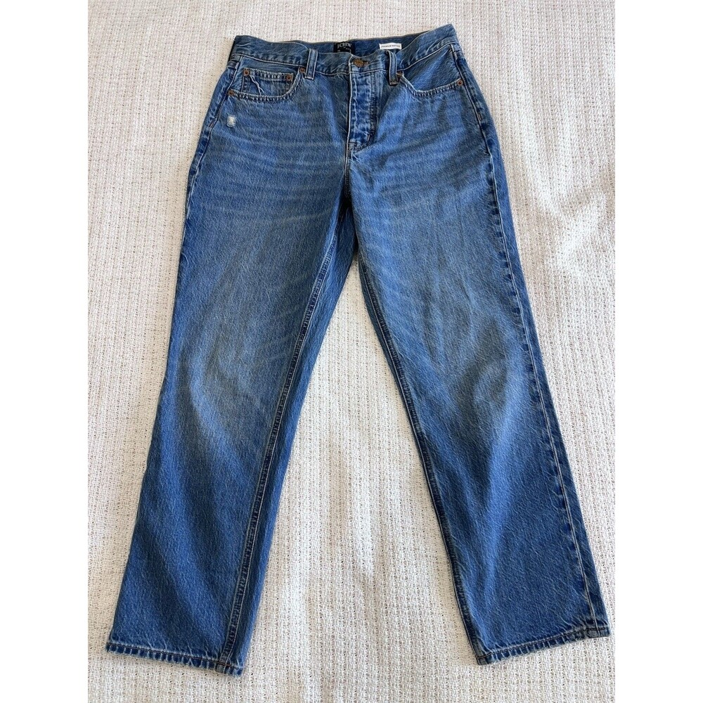 J.Crew Hi Rise Straight Jeans Women's 27 Blue Denim Premium Edition Button Fly a